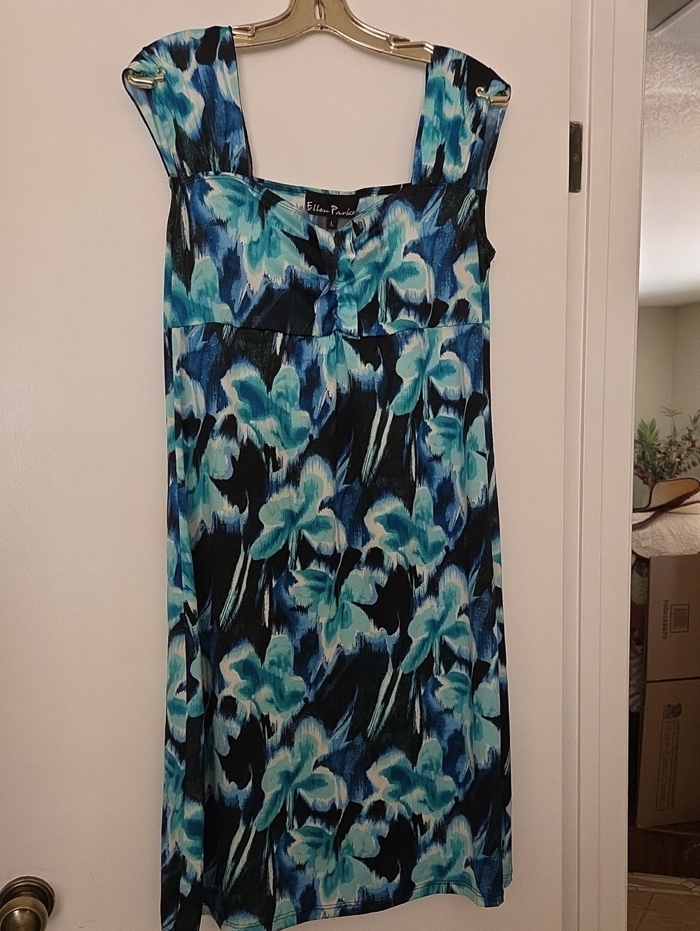 Blue Floral Square-Neck Dress